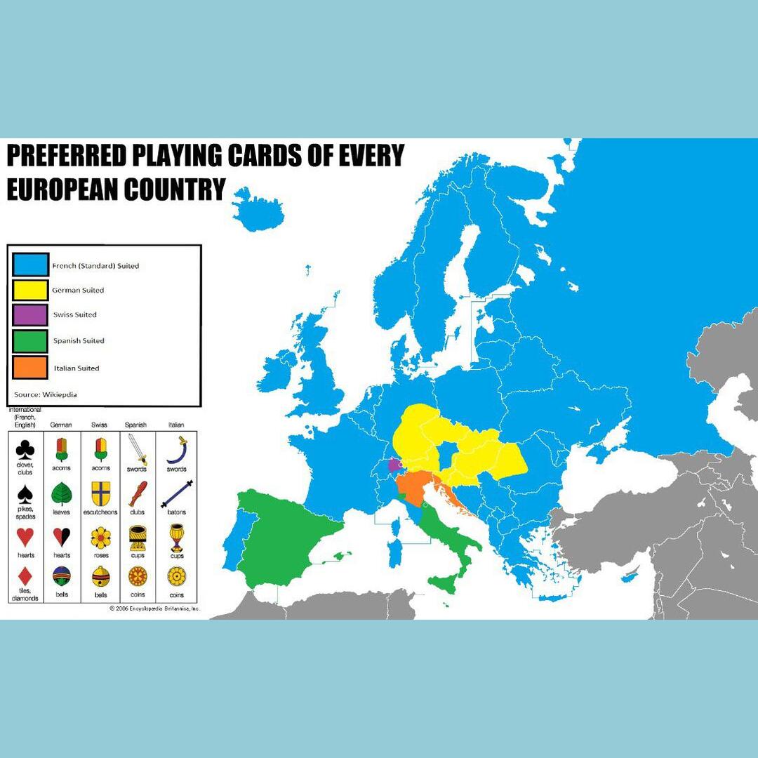 Preferred playing cards of every European country