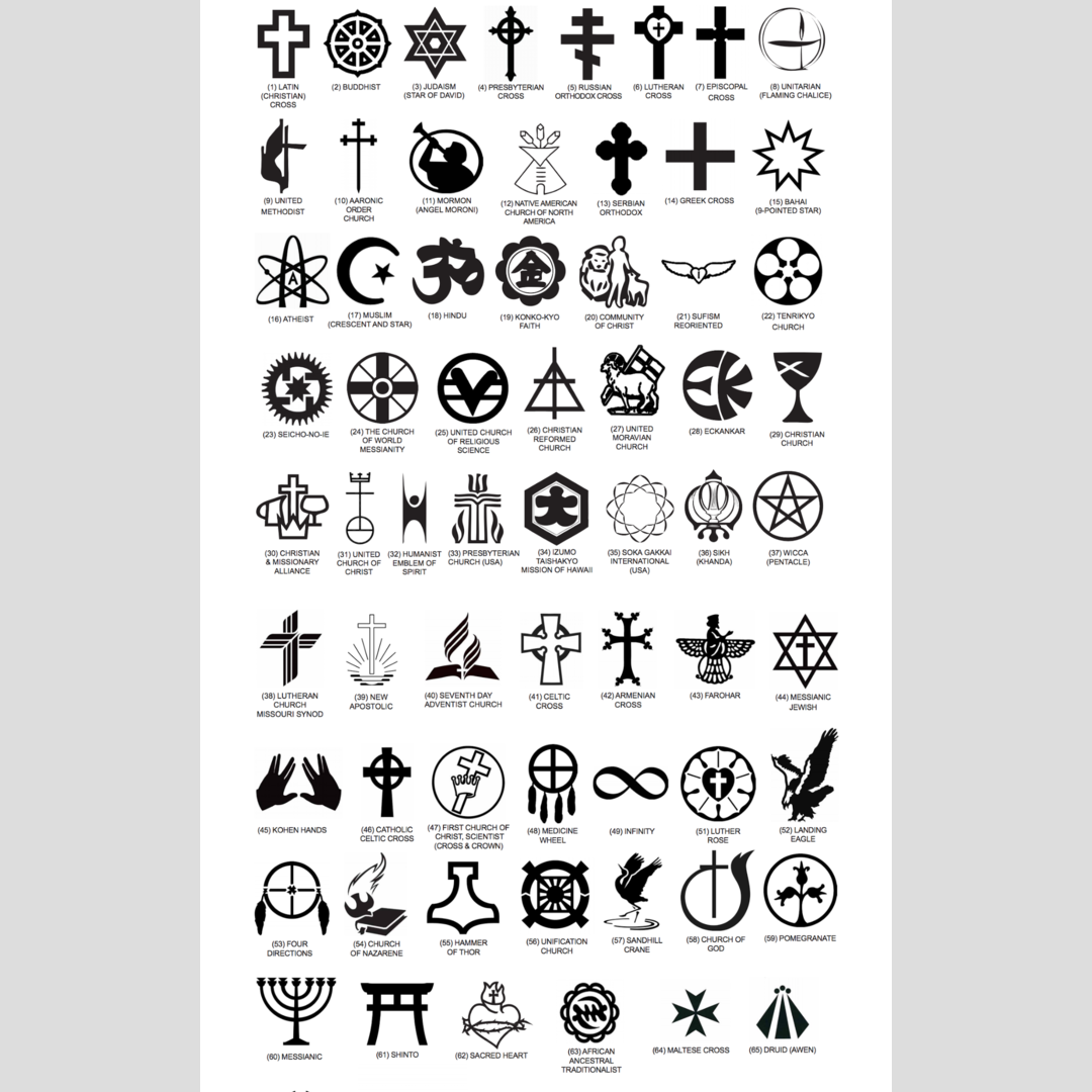 All tombstone symbols sanctioned by the USVA