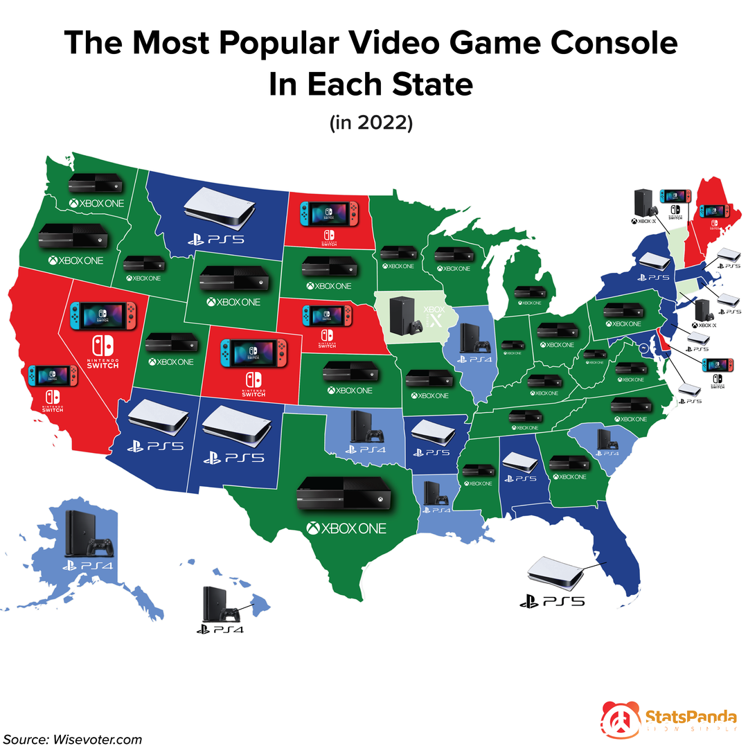 [OC] The Most Popular Video Game Console In Each State 🥷 Knowledge Ninja
