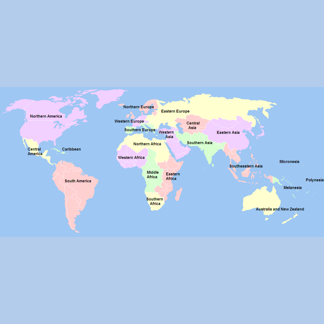 Geographical subregions as defined by the United Nations Statistics Division