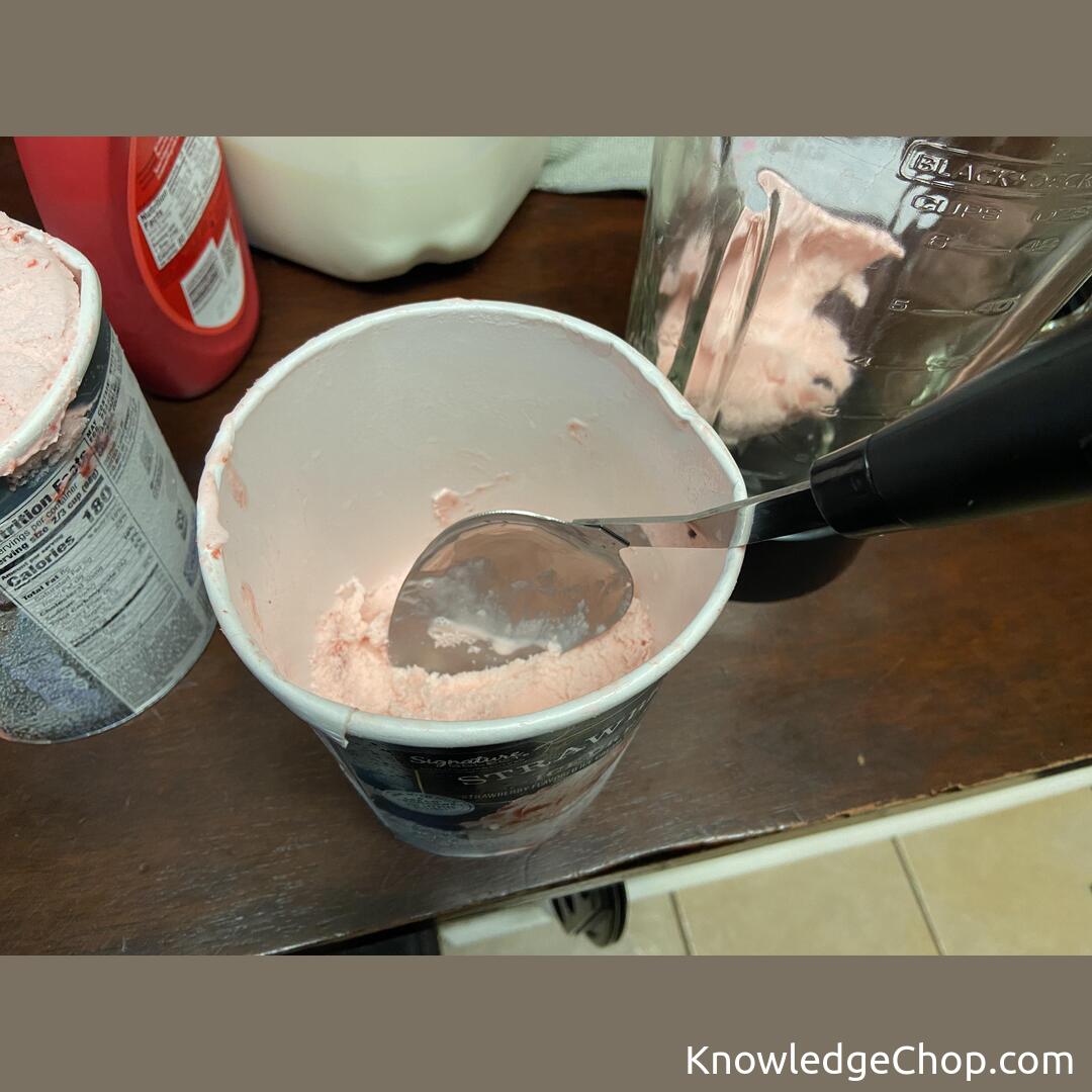 
Don’t want to get your hands sticky getting to bottom of ice cream carton? Use a long handled spoon .